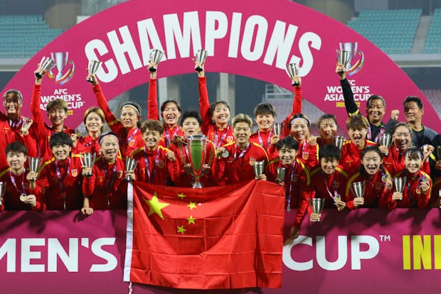 China team after their victory in the 2022 AFC Women's Asian Cup final. (Photo by Thananuwat Srirasant/Getty Images)