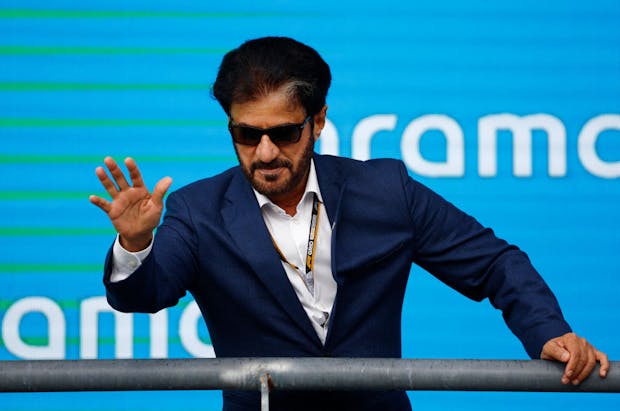 Mohammed Ben Sulayem, FIA president, looks on from the podium during the 2022 United States Grand Prix in Austin, Texas (by Chris Graythen/Getty Images)
