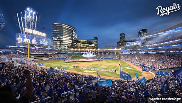A rendering of a proposed ballpark for Major League Baseball's Kansas City Royals in downtown Kansas City. (Royals)