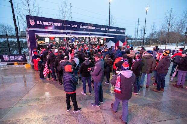 Fans line up to buy gear at a Legends-powered US Soccer store at Lower.com Field in Columbus, Ohio. (Legends)