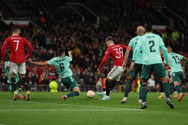 Omonia Nicosia in action against Manchester United in the Uefa Europa League (Photo by Matthew Ashton - AMA/Getty Images)