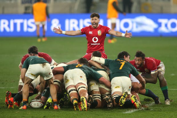 Ali Price of the British & Irish Lions at the back of the scrum during the third Test against South Africa (Photo by MB Media/Getty Images)