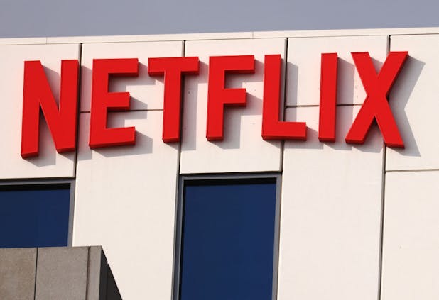 The Netflix logo is displayed at Netflix's Los Angeles headquarters (Photo by Mario Tama/Getty Images)