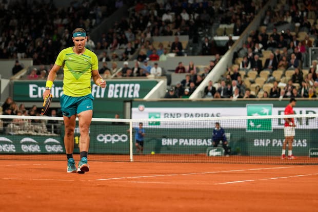 Rafael Nadal takes on Novak Djokovic at the 2022 French Open (Photo by Shi Tang/Getty Images)