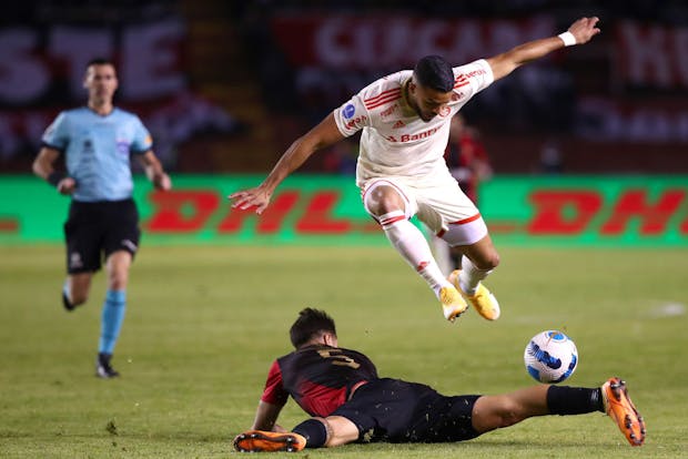 Action from 2022 Copa Sudamericana clash between Peru's Melgar and Brazil's Internacional in Arequipa, Peru (Photo by Raul Sifuentes/Getty Images)