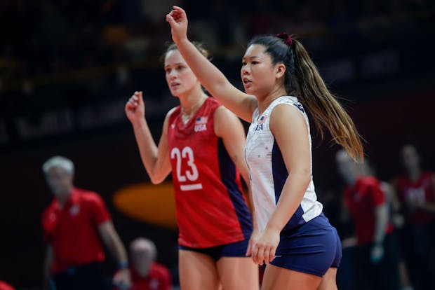 Kelsey Robinson (left) Justine Wong-Orantes representing the US in 2022 (Getty Images)