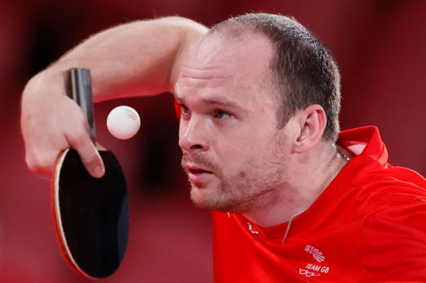Paul Drinkhall of Team GB during his during Men's Singles Round 2 match on day two of the Tokyo 2020 Olympic Games (Photo by Steph Chambers/Getty Images)