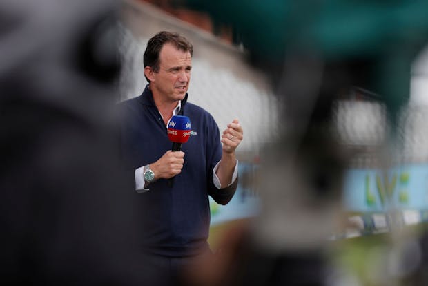 Tom Harrison gives a Sky TV interview during his time as ECB chief executive (by Tom Jenkins/Getty Images)