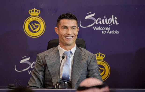 Official unveiling of Cristiano Ronaldo as an Al Nassr player, January 2023 in Riyadh. (Photo by Khalid Alhaj/MB Media/Getty Images)