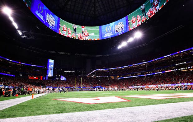 Mercedes-Benz Stadium recently hosted college football's Peach Bowl.   (Getty Images)