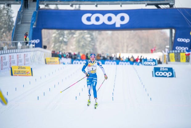Kerttu Niskanen of Finland takes second place during the Mass Start at the FIS World Cup Cross-Country Les Rousses on January 29, 2023 in France. (Getty Images)