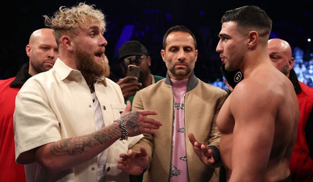Jake Paul and  Tommy Fury face off (Photo by Mark Robison/Top Rank Inc via Getty Images)