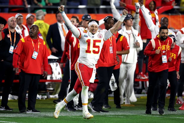 Kansas City Chiefs quarterback Patrick Mahomes celebrates winning the Super Bowl in 2023 (Getty Images)