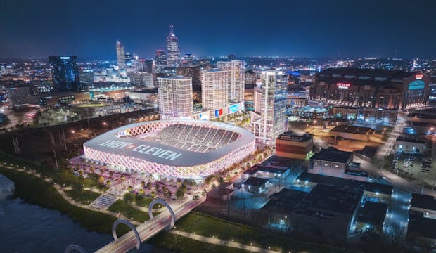 Renderings of the Indianapolis skyline with Eleven Park included (Credit: Indy Eleven)