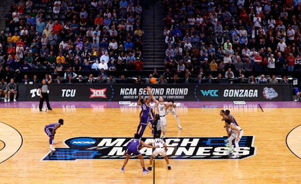 Tip off between Gonzaga and TCU in the second round of the NCAA Men's Basketball Tournament at Ball Arena in Denver, Colorado (Getty Images)