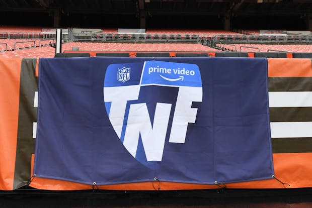 Thursday Night Football banners with Amazon Prime signage in Cleveland, Ohio (Getty Images)