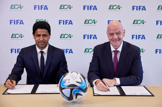 ECA chairman Nasser Al-Khelaifi with Fifa president Gianni Infantino