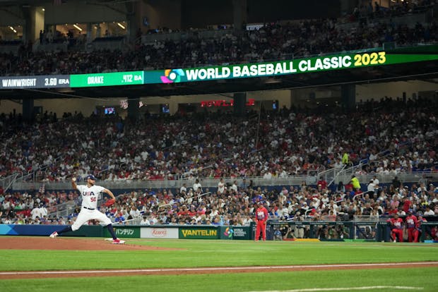 Adam Wainwright of the United States pitches against Cuba in the 2023 World Baseball Classic (Getty Images)