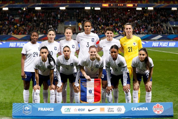 France team line up before International Women's Friendly match v Canada at MMArena on April 11, 2023 (Photo by Catherine Steenkeste/Getty Images)