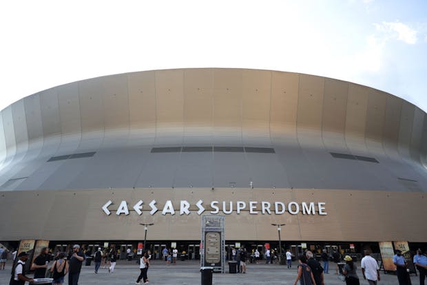 An exterior view of the Caesars Superdome on August 23, 2021 in New Orleans, Louisiana. (Photo by Chris Graythen/Getty Images)