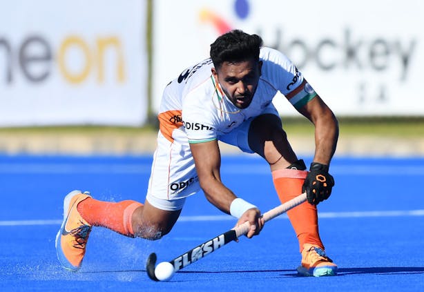 India's Harmanpreet Singh in the FIH Test Series v Australia. (Photo by Mark Brake/Getty Images for Hockey Australia)