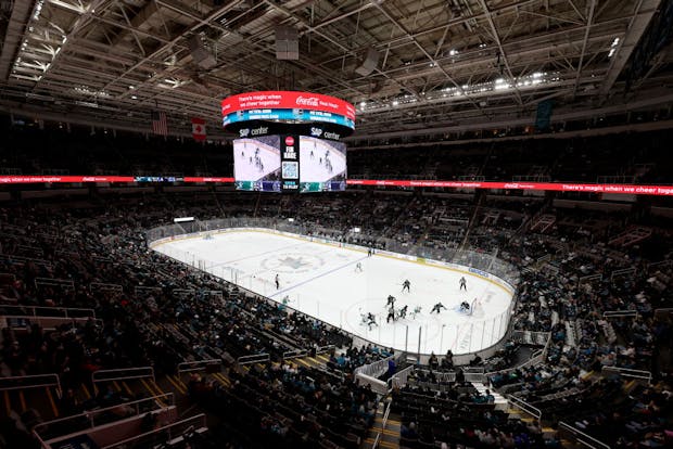 A general view of the San Jose Sharks playing against the Vancouver Canucks at SAP Center (Photo by Ezra Shaw/Getty Images)