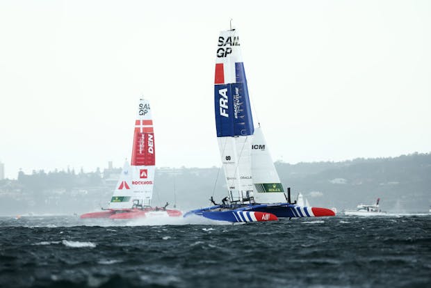 The France and Denmark SailGP teams race during SailGP Australia on February 18, 2023 (by Matt King/Getty Images).
