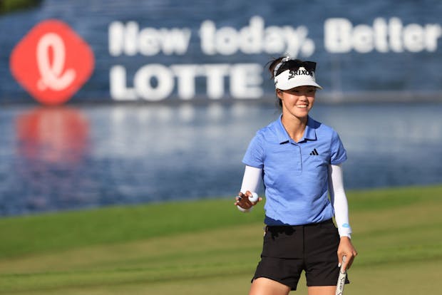 Grace Kim of Australia seals victory during the final round of the LOTTE Championship presented by Hoakalei on April 15, 2023 (by Sean M. Haffey/Getty Images)