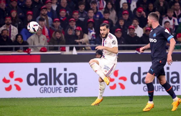 Rayan Cherki of Olympique Lyonnais during the Ligue 1 match versus Olympique de Marseille on April 23, 2023 (by Jean Catuffe/Getty Images)