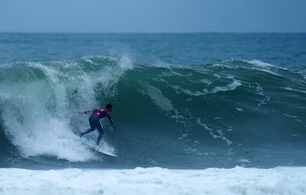 Miguel Pupo from Brazil in action during the MEO Rip Curl Pro Portugal on March 11, 2023 in Peniche, Portugal. (Getty Images)