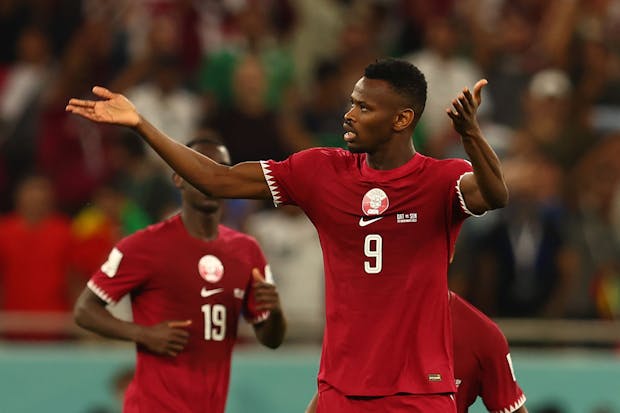 Mohammed Muntari of Qatar reacts after scoring his side's first goal during the Fifa World Cup (Photo by Chris Brunskill/Fantasista/Getty Images)