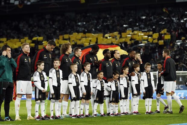 Belgium line up ahead of the friendly match against Germany on March 28, 2023 (by ANP via Getty Images)