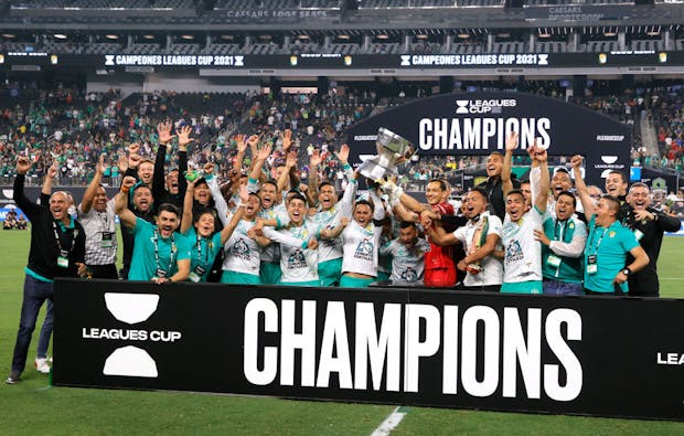 Leon celebrate after the team defeated Seattle Sounders 3-2 to win the Leagues Cup 2021 Final.(Photo by Ethan Miller/Getty Images)