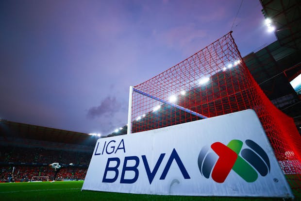 TOLUCA, MEXICO - OCTOBER 27: A detail of a Liga MX sign as part of the Torneo Apertura 2022 Liga MX. (Photo by Manuel Velasquez/Getty Images)