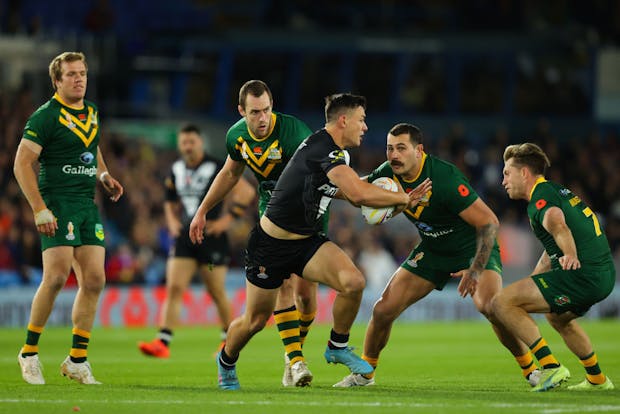 New Zealand take on Australia during the Rugby League World Cup semi-final match at Elland Road in Leeds on November 11, 2022 (by James Gill - Danehouse/Getty Images)