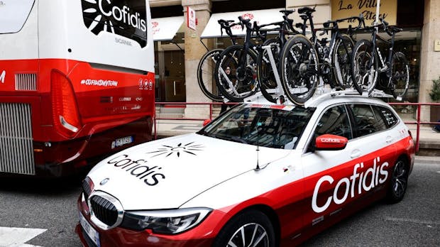 The Cofidis Team car during the Volta a Catalunya on March 24, 2023. (Photo by Joan Cros Garcia - Corbis/Getty Images)