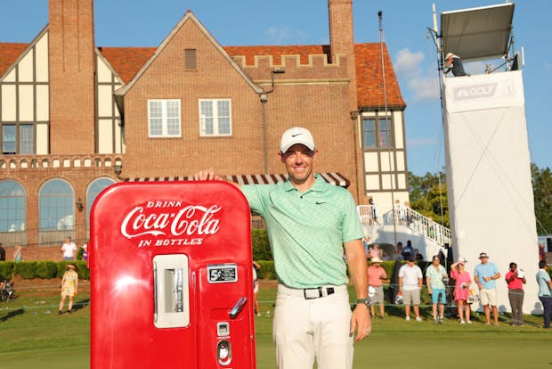 Rory McIlroy celebrates with the Coca-Cola machine in Atlanta in 2022 (Photo by Kevin C. Cox/Getty Images)