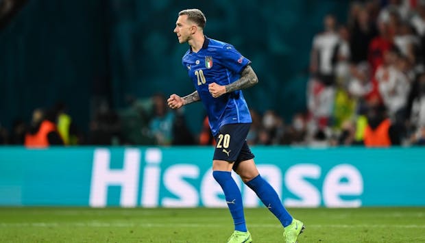 Federico Bernardeschi of Italy celebrates during Uefa Euro 2020 final v England at Wembley Stadium in July 2021 (Photo by GES-Sportfoto/Getty Images).