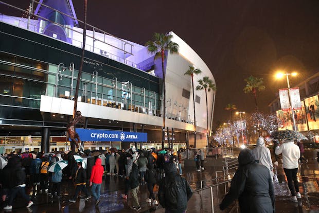 Crypto.com arena signs at Staples Center in December 2021. (Harry How/Getty Images)
