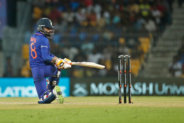 Ravindra Jadeja of India looks on after he plays a shot during game three of the One Day International series between India and Australia (Photo by Pankaj Nangia/Getty Images)