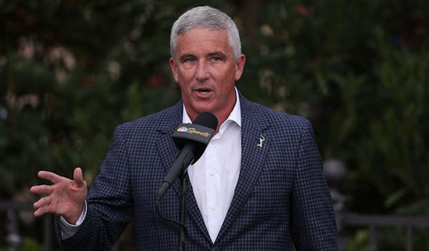Jay Monahan, PGA Tour commissioner, speaks during the trophy ceremony at The Players Championship (Richard Heathcote/Getty Images)