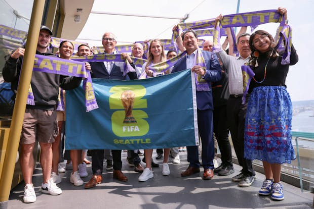 SEATTLE, WASHINGTON - MAY 18: Elected officials unveil the Seattle FIFA World Cup 2026 brand and logo. (Photo by Steph Chambers/Getty Images)