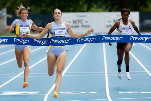 Abby Steiner of the United States wins the Prevagen Women's 200m during the 2023 USATF NYC Grand Prix at Icahn Stadium, New York City. (Sarah Stier/Getty Images)