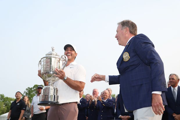 Brooks Koepka after winning the 2023 PGA Championship at Oak Hill Country Club on May 21, 2023 in Rochester, New York. (Warren Little/Getty Images)