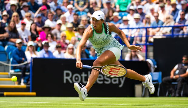 Madison Keys in action against Daria Kasatkina in the singles final on Day Eight of the Rothesay International (Photo by Robert Prange/Getty Images)