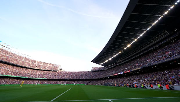 BARCELONA, SPAIN - MAY 28: General view inside the stadium during the LaLiga Santander match between FC Barcelona and RCD Mallorca at Camp Nou on May 28, 2023 in Barcelona, Spain. (Photo by