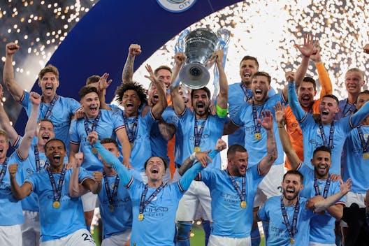 ISTANBUL, TURKEY - JUNE 11: Players celebrating the win during the UEFA Champions League Final match between Manchester City FC and FC Internazionale Milano at Ataturk Olympic Stadium on June 11, 2023 in Istanbul, Turkey. (Photo by