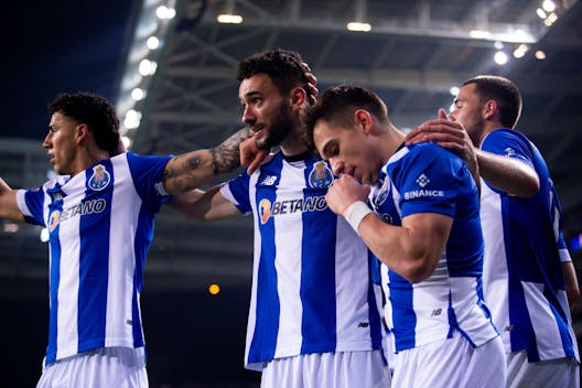 PORTO, PORTUGAL - FEBRUARY 17: Joao Mario of FC Porto celebrates with team mates after scoring his team's second goal during the Liga Portugal Bwin match between FC Porto and Estrela Amadora at Estadio do Dragao on February 17, 2024 in Porto, Portugal. (Photo by Diogo Cardoso/Getty Images)