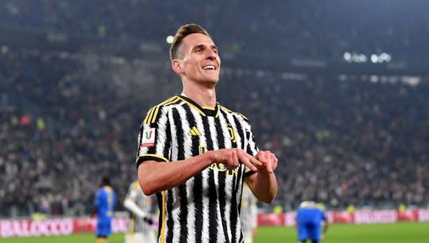 LECCE, ITALY - JANUARY 21: Arkadiusz Milik of Juventus in action during the Serie A TIM match between US Lecce and Juventus - Serie A TIM at Stadio Via del Mare on January 21, 2024 in Lecce, Italy. (Photo by