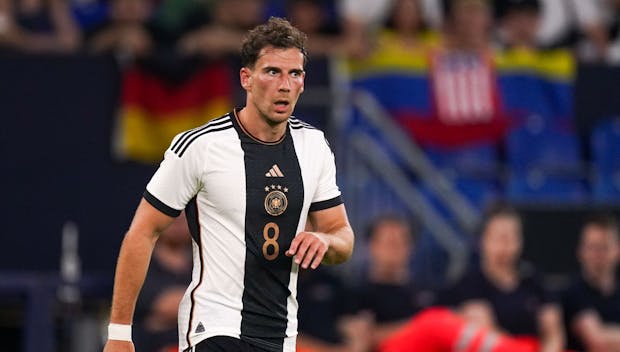 GELSENKIRCHEN, GERMANY - JUNE 20: Leon Goretzka of Germany looks on/ during the International Friendly match between Germany and Colombia at the Veltins-Arena on June 20, 2023 in Gelsenkirchen, Germany (Photo by Joris Verwijst/BSR Agency/Getty Images)